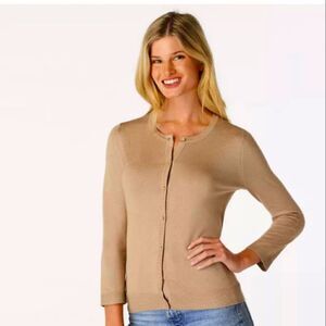 Charter club camel colored rayon blend button down sweater